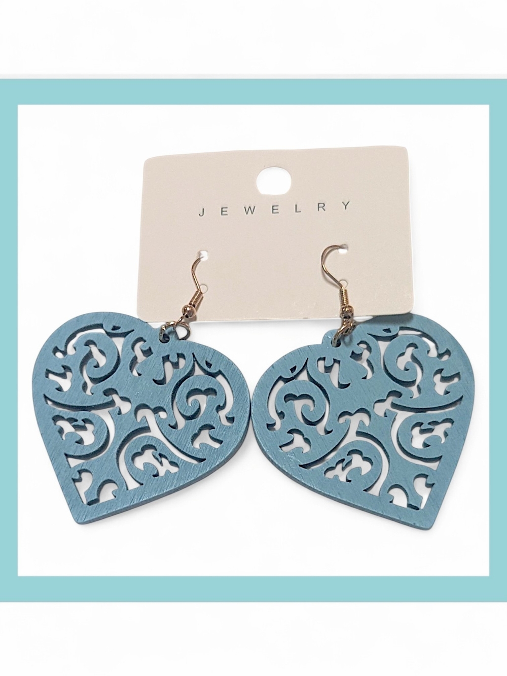 🩵 Blue Filigree Heart Drop Earrings - Large/Statement